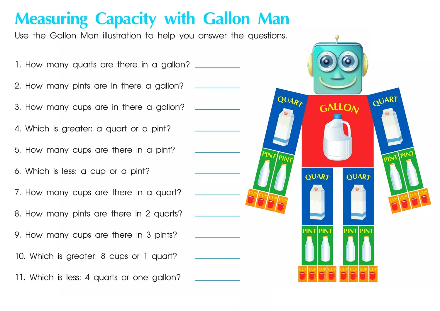 Gallon Man Worksheets