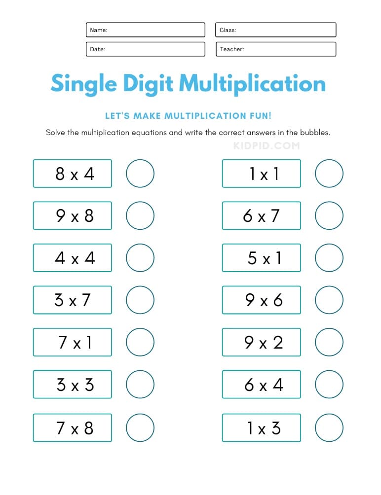 Image Of One Minute Multiplication Drill