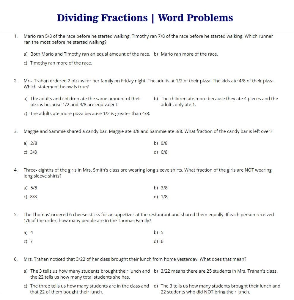 Image of Dividing Fractions Word Problems