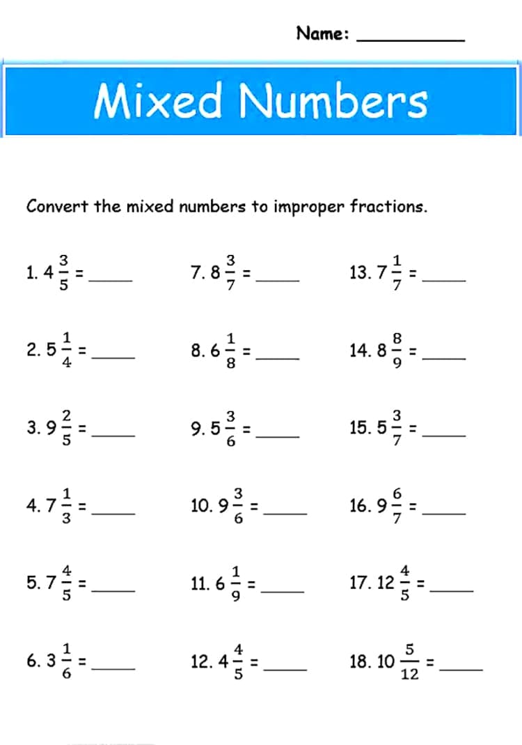 Image of Mixed Number Multiplication Worksheet