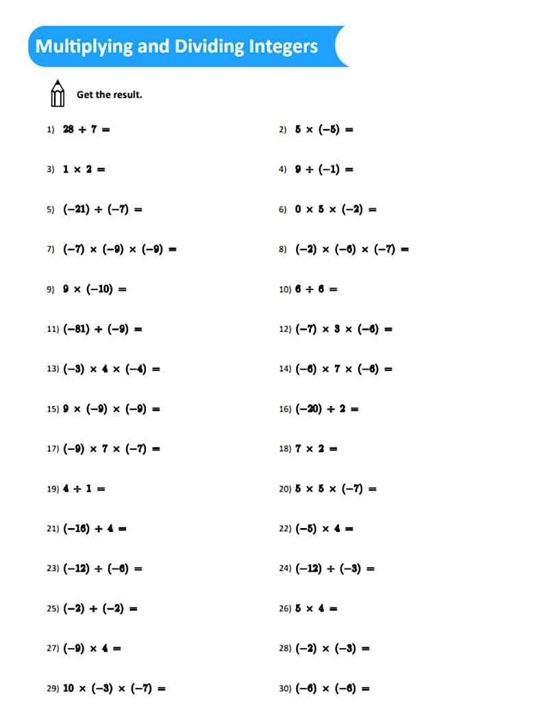 Image of Multiplying and Dividing Integers Worksheet