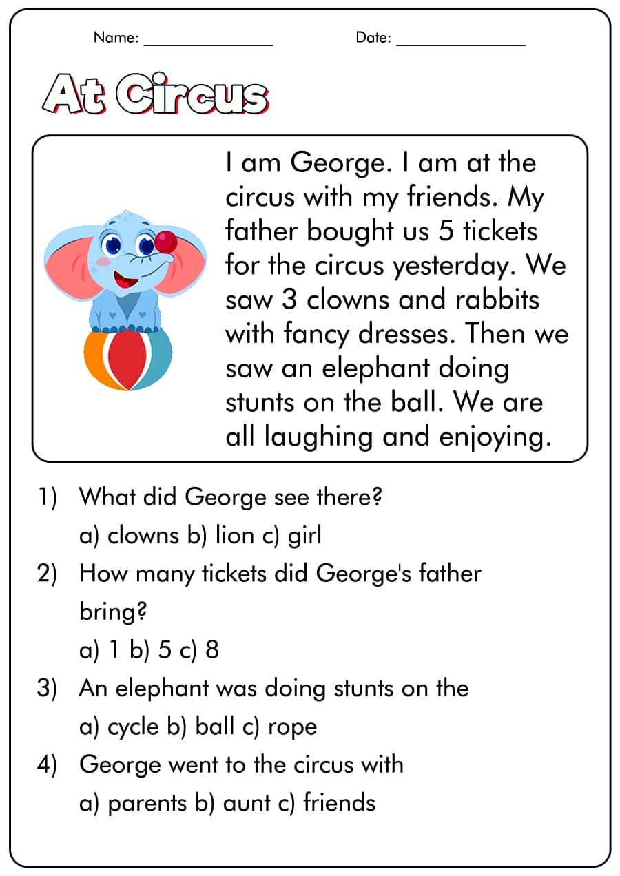 Image of Reading Comprehension Worksheet