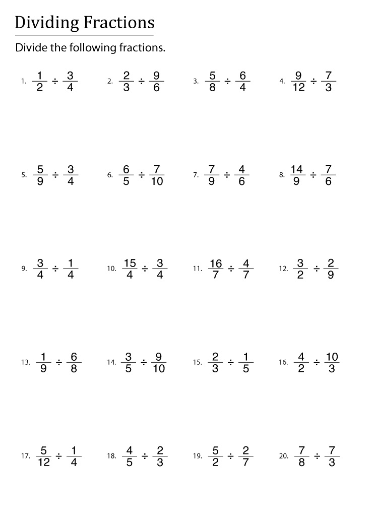 Kids Dividing Fractions Worksheet