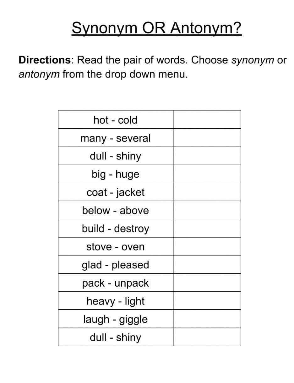 Kids Synonyms and Antonyms Worksheet