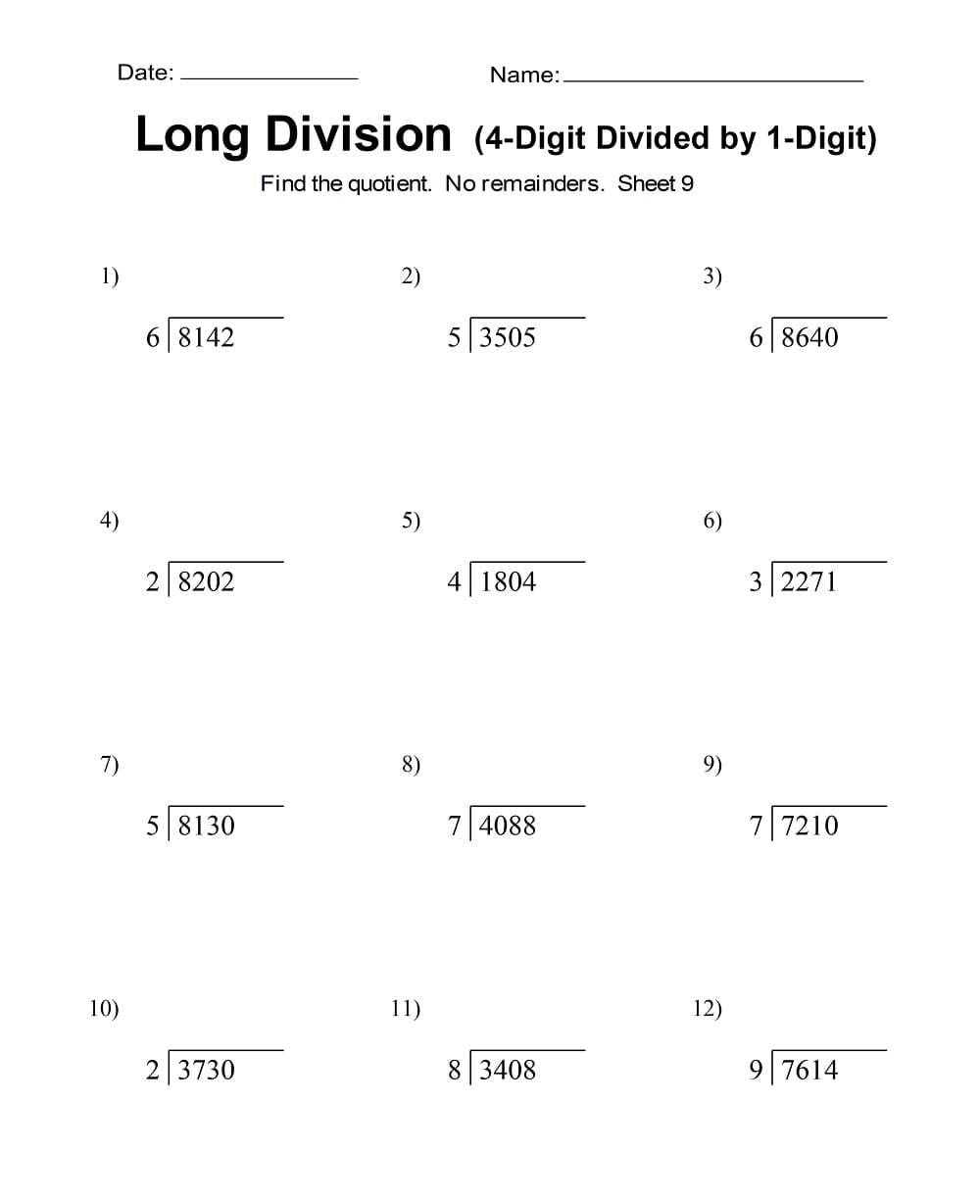 Long Division Worksheet Download Free