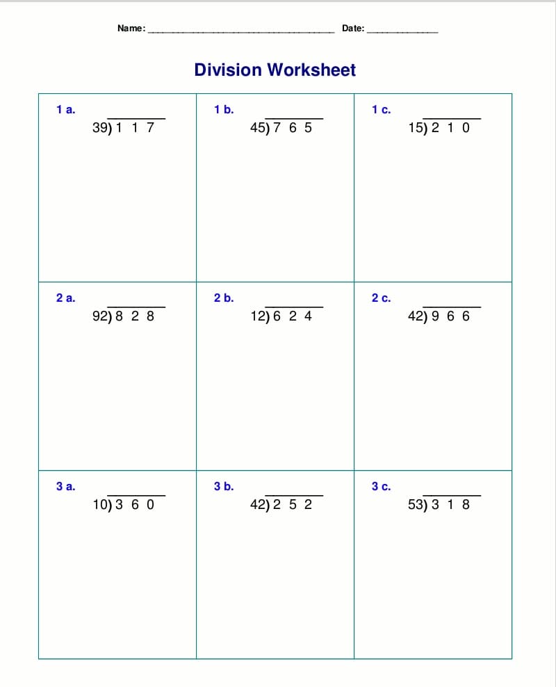 Long Division Worksheet Free Download