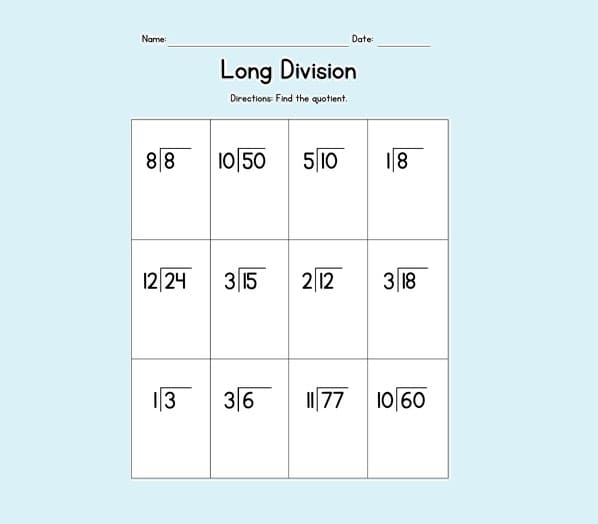 Long Division Worksheet Free Image