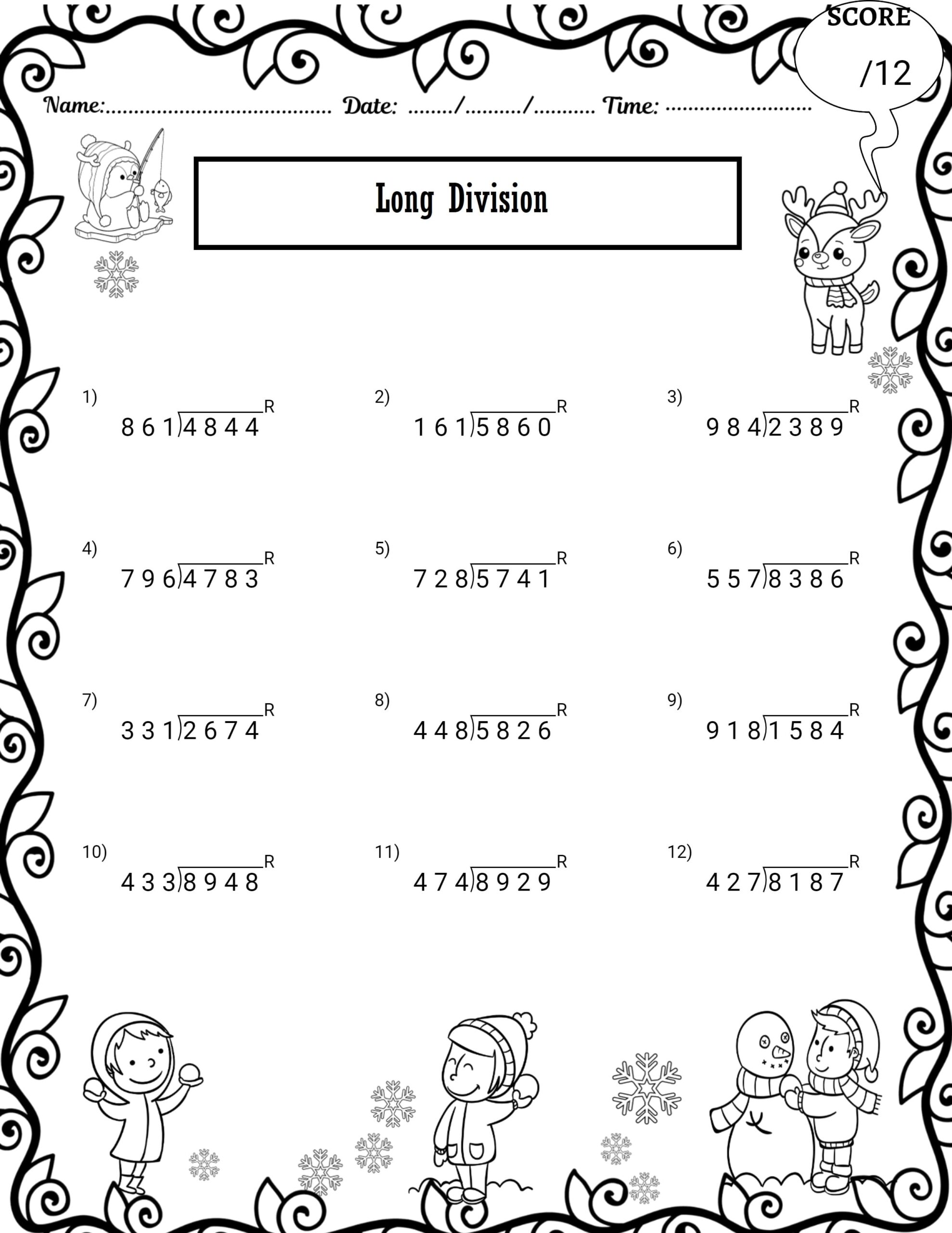 Long Division Worksheet Free Photo