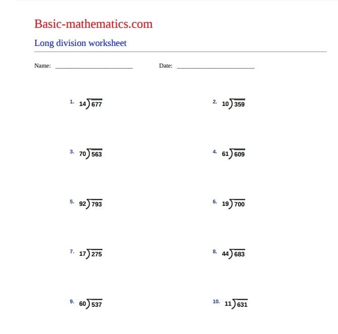 Long Division Worksheet Free Pictures