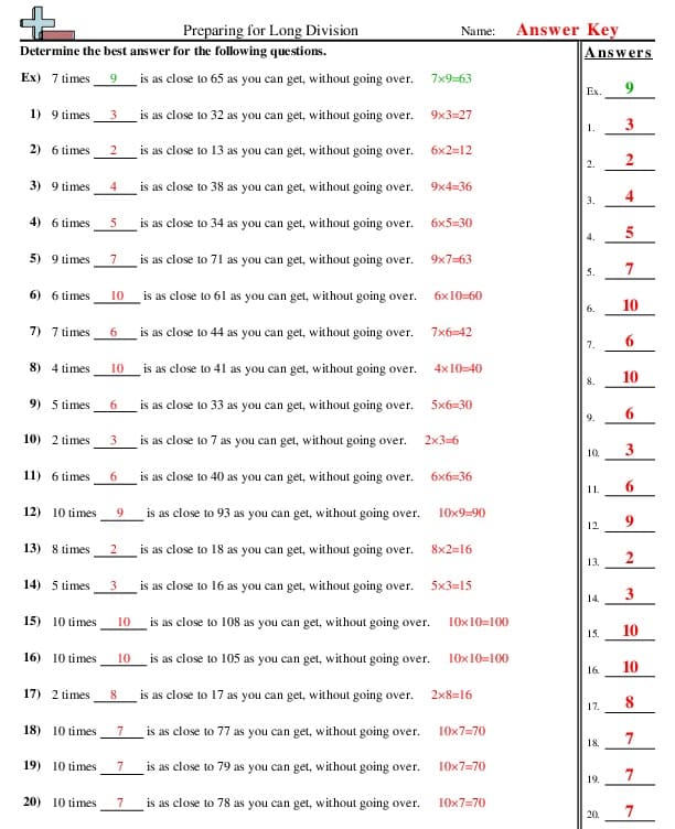 Long Division Worksheet Photo