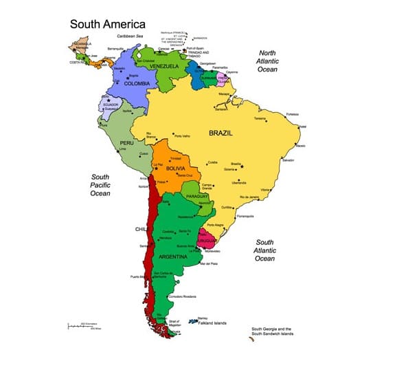 Map of South America Free