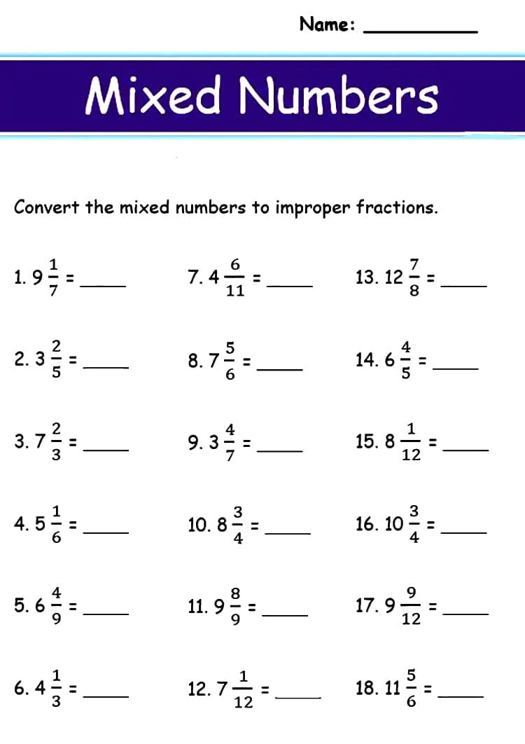 Mixed Number Multiplication Worksheet Download