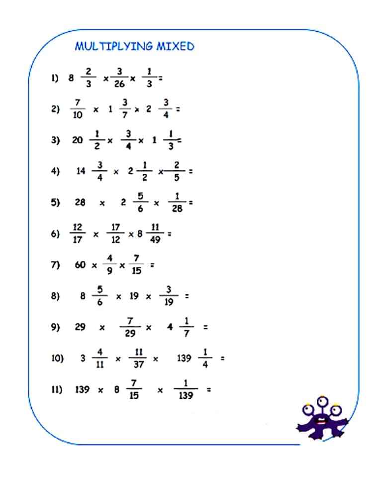 Mixed Number Multiplication Worksheet For Adult