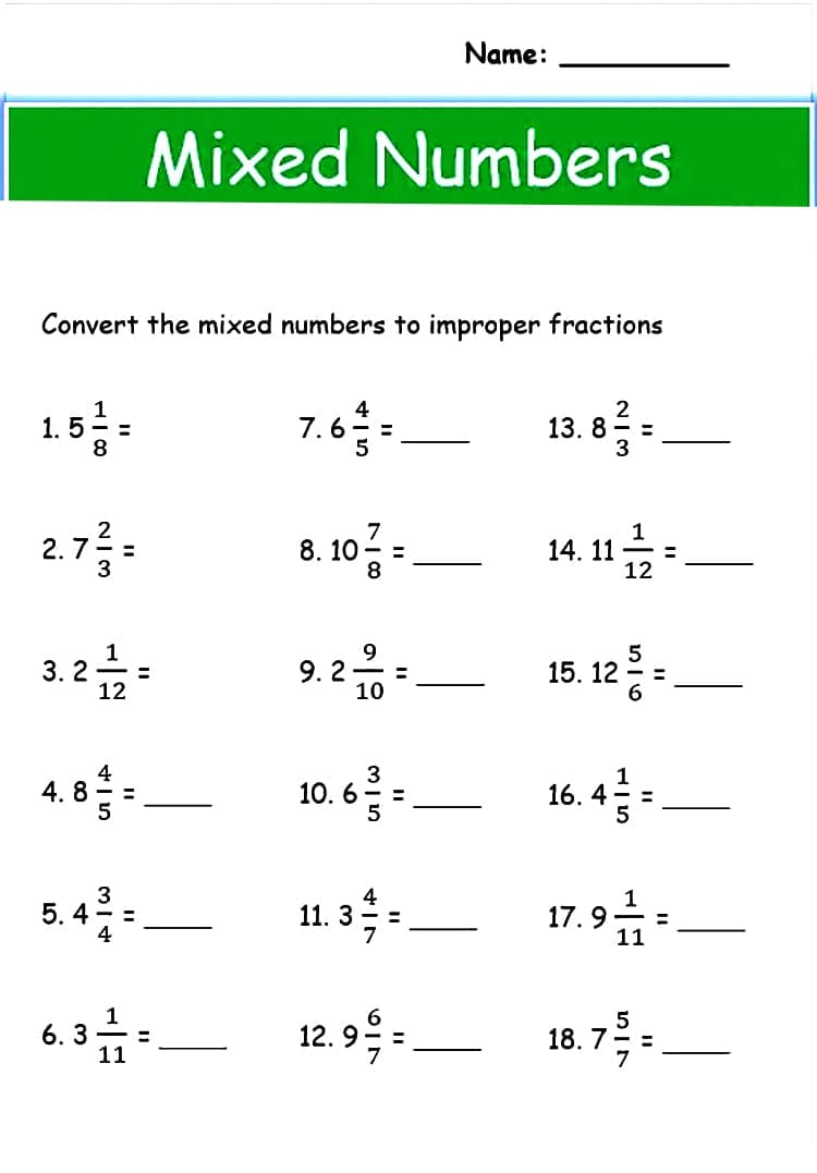 Mixed Number Multiplication Worksheet For Kid