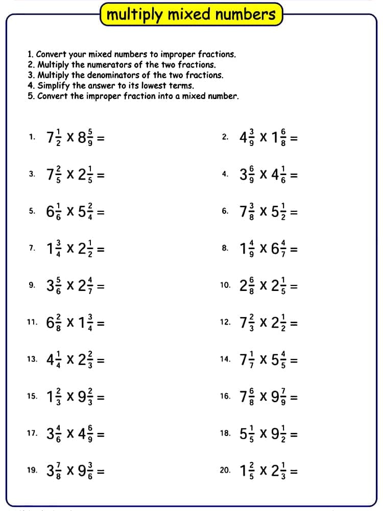 Mixed Number Multiplication Worksheet Free Photos