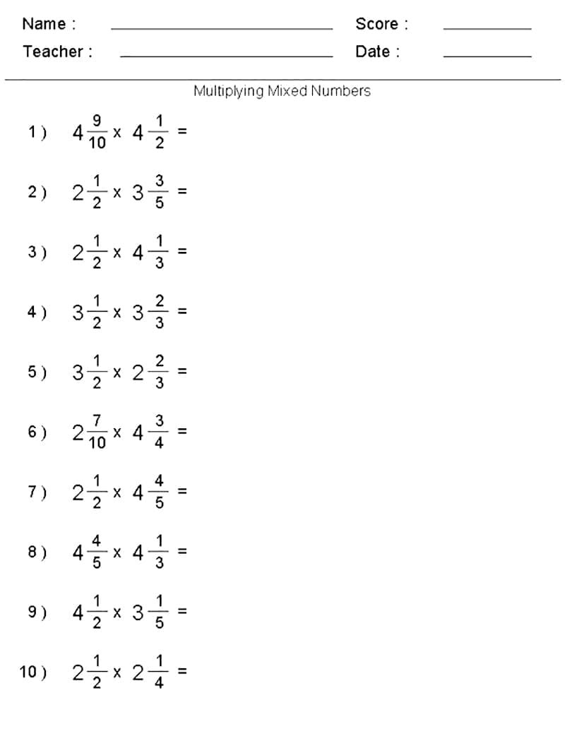 Mixed Number Multiplication Worksheet Free Pictures