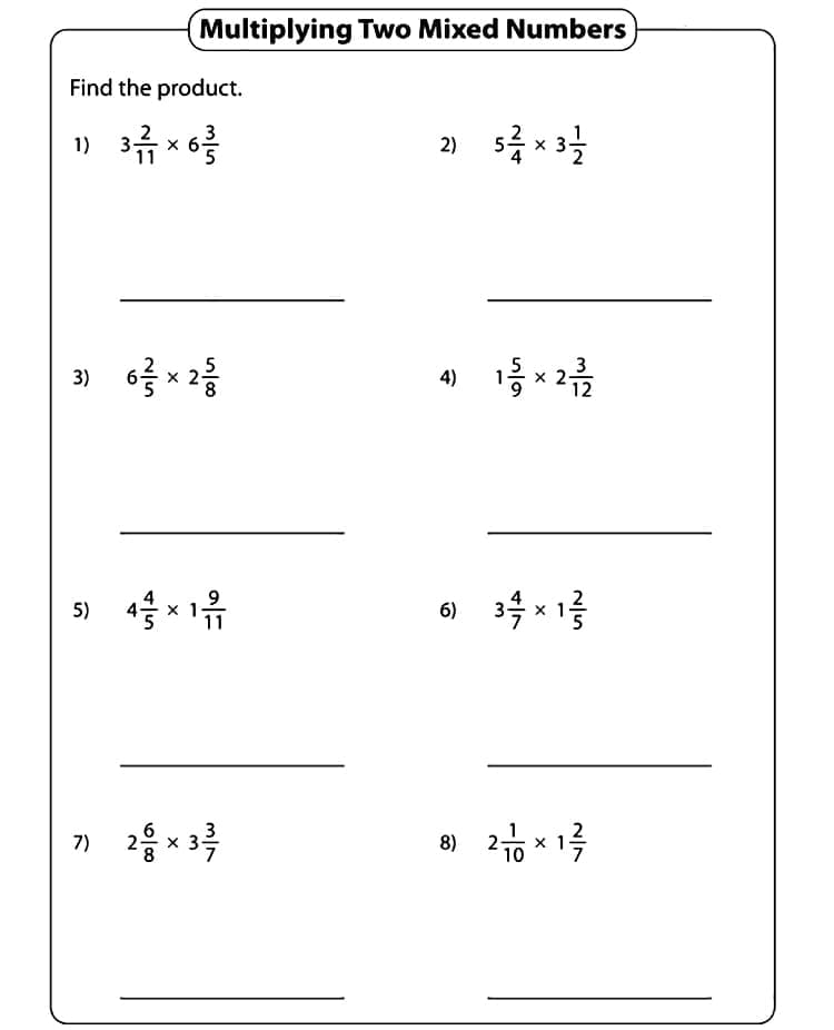 Mixed Number Multiplication Worksheet Free