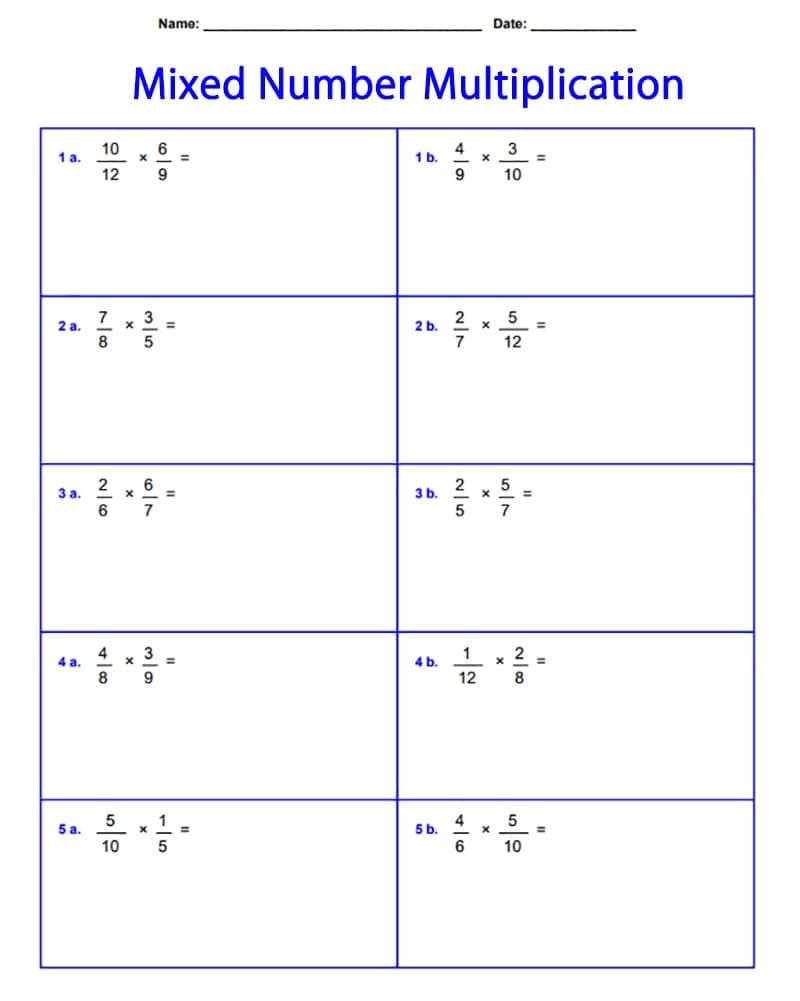 Mixed Number Multiplication Worksheet Picture