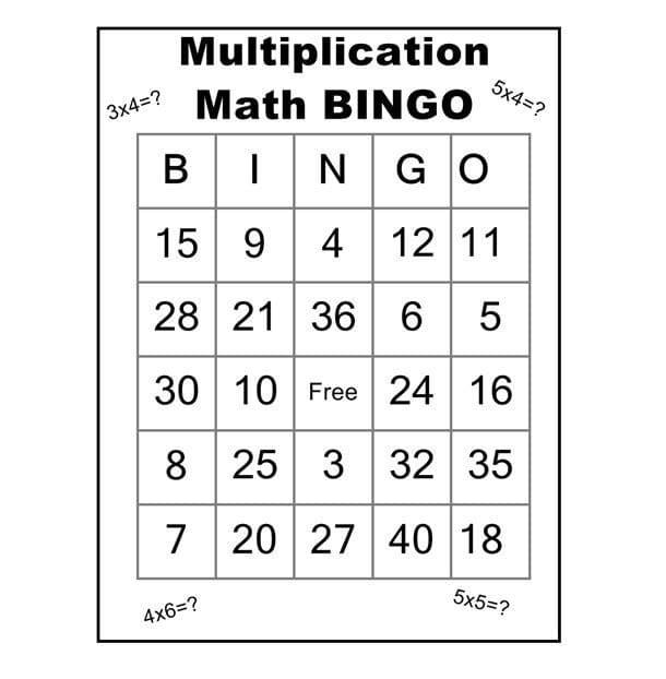 Multiplication Bingo Free