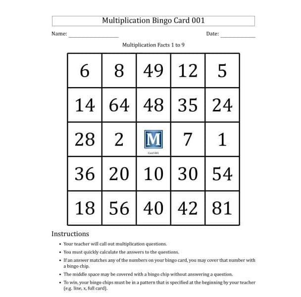 Multiplication Bingo Image