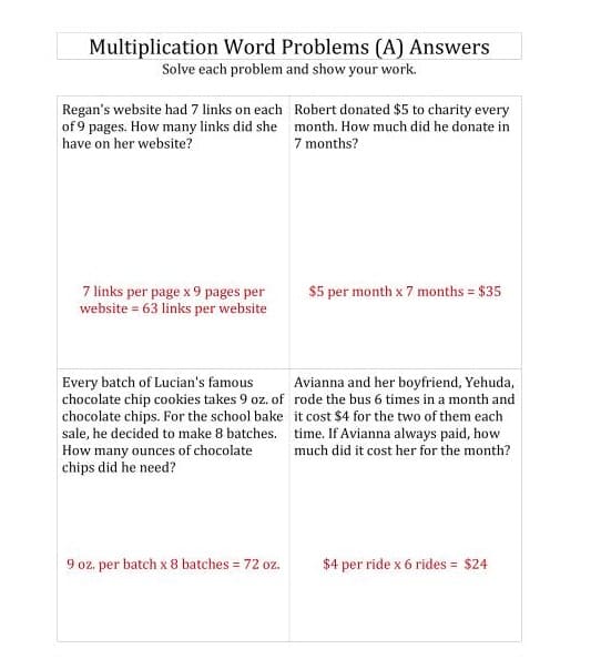 Multiplication Word Problem Download Free