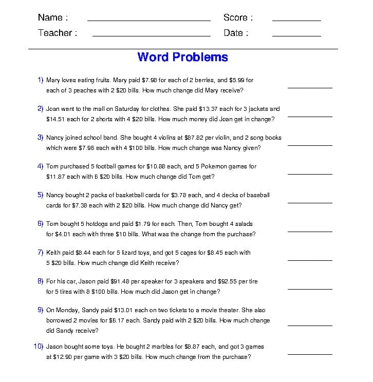 Multiplication Word Problem Download