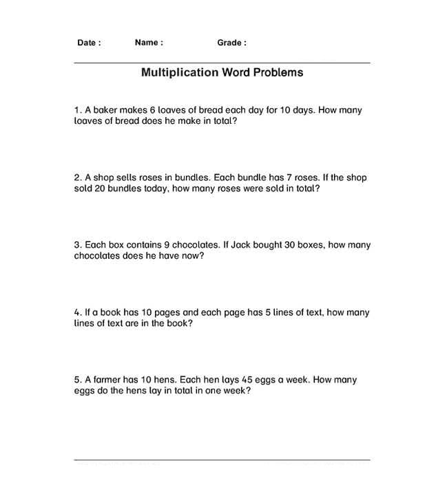 Multiplication Word Problem Free Download