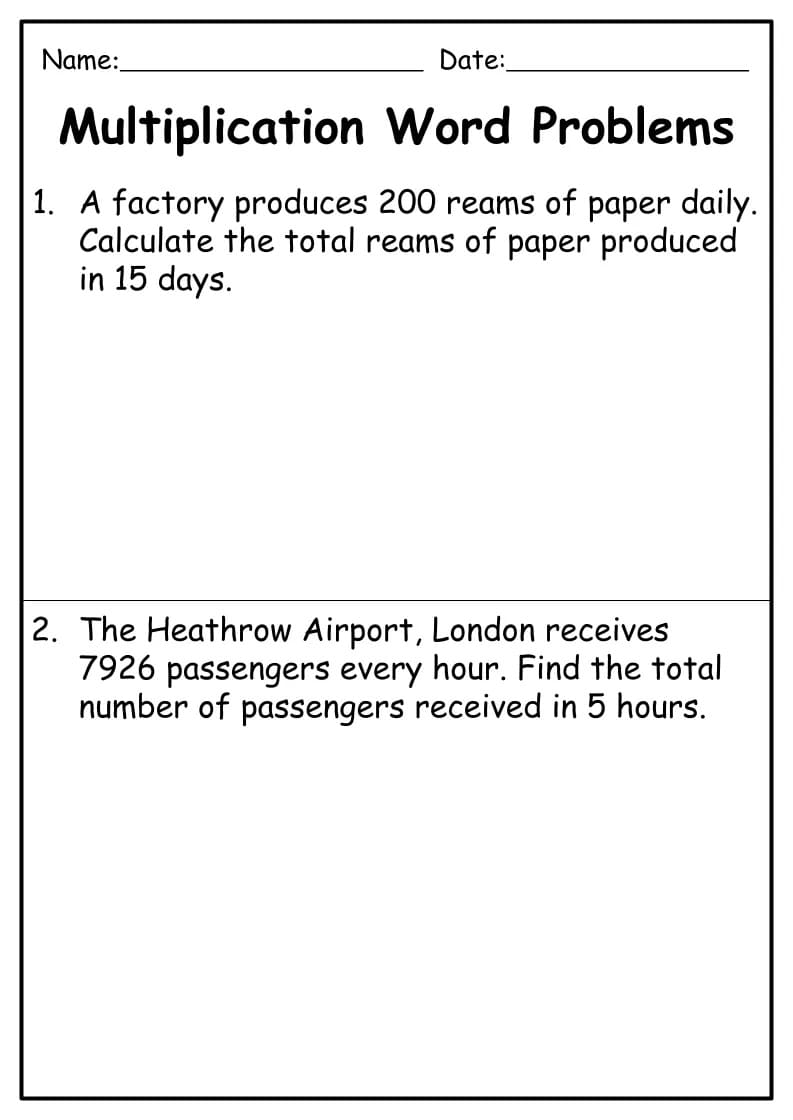 Multiplication Word Problem Free Photo