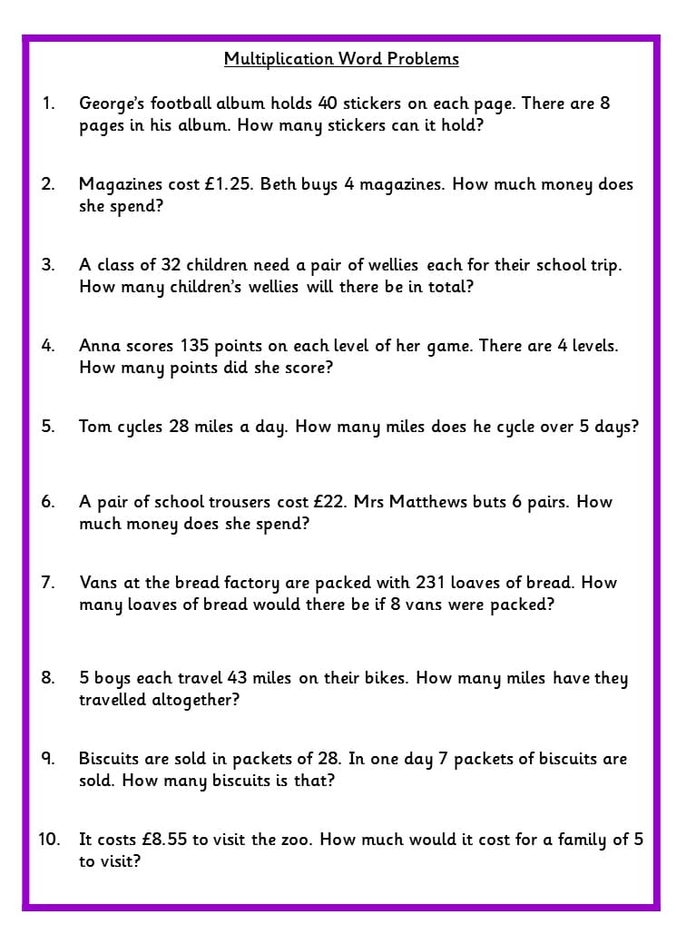 Multiplication Word Problem Free Pictures