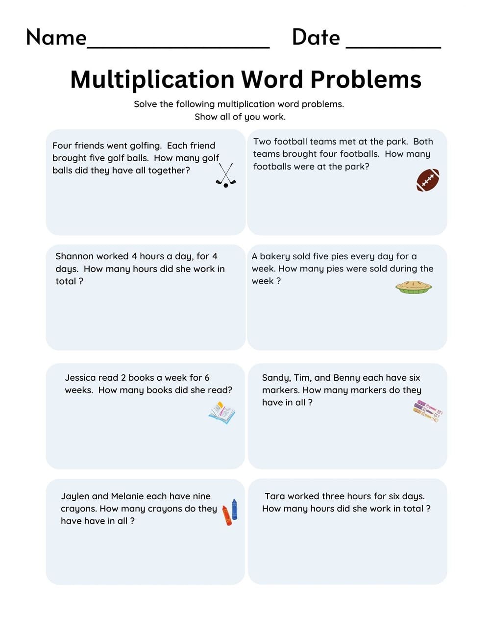 Multiplication Word Problem Free