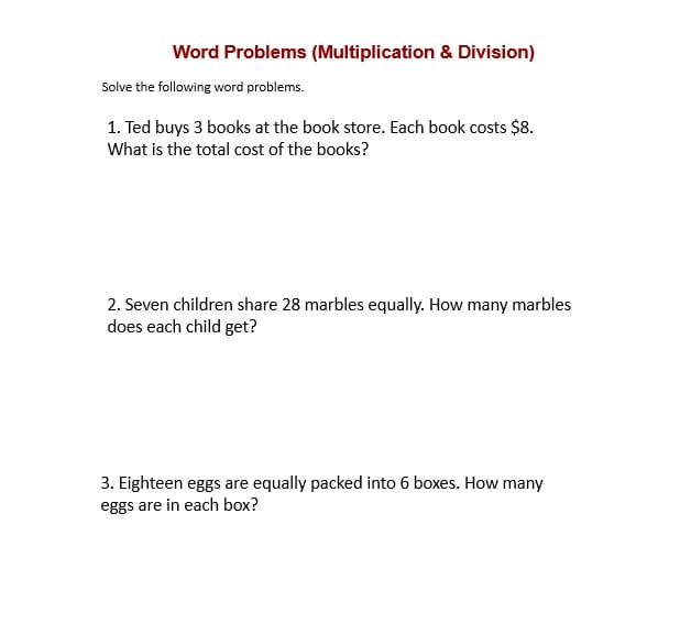 Multiplication Word Problem Image