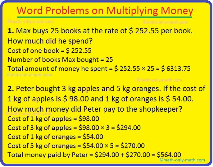 Multiplication Word Problems about Money