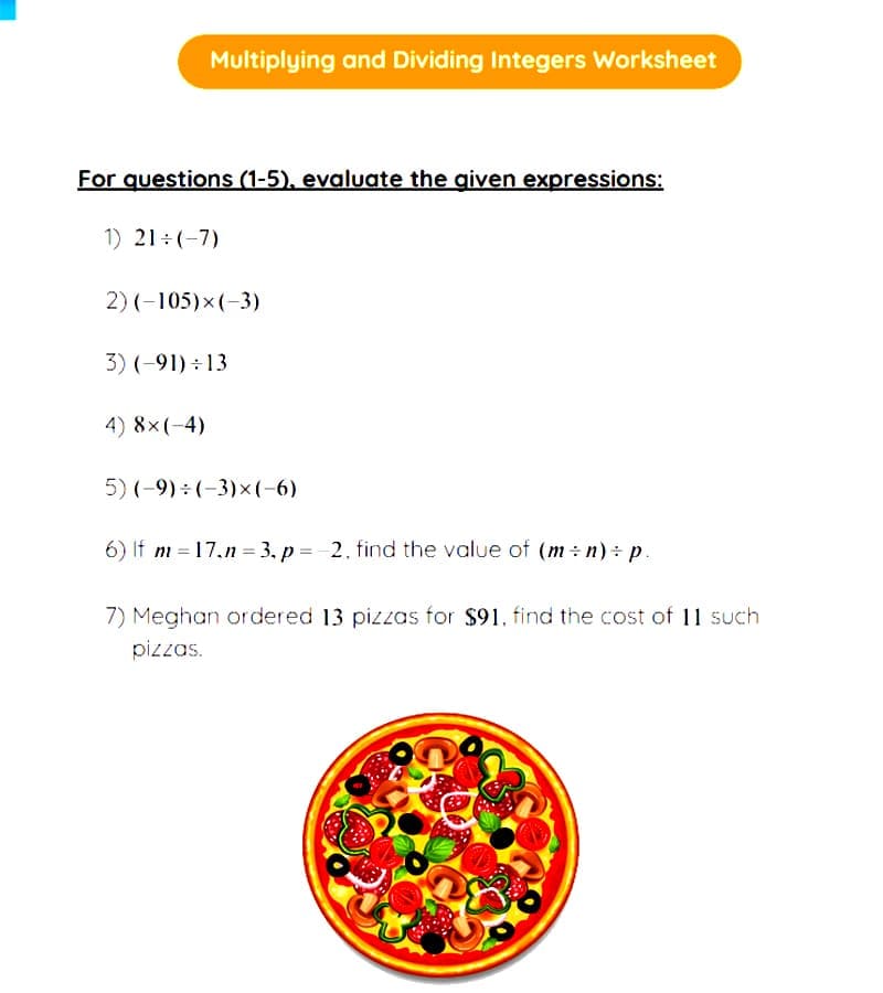 Multiplying and Dividing Integers Worksheet Download