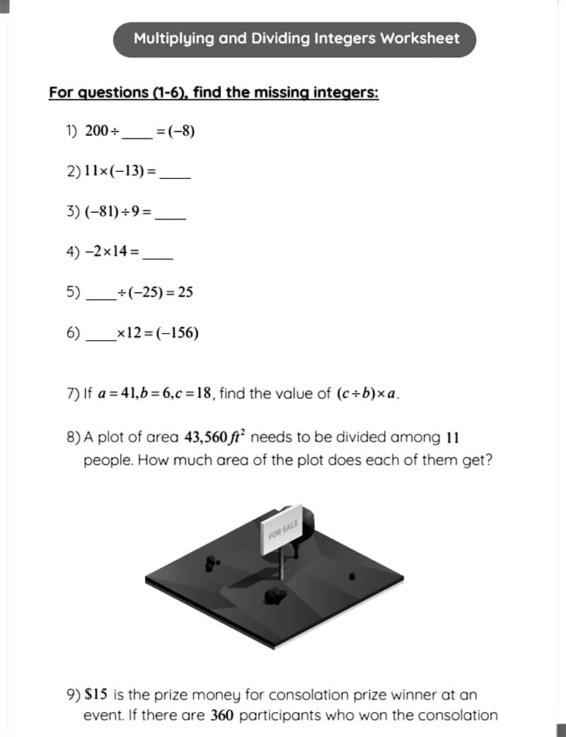 Multiplying and Dividing Integers Worksheet Free Picture