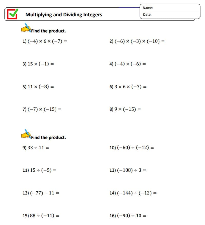 Multiplying and Dividing Integers Worksheet Photo