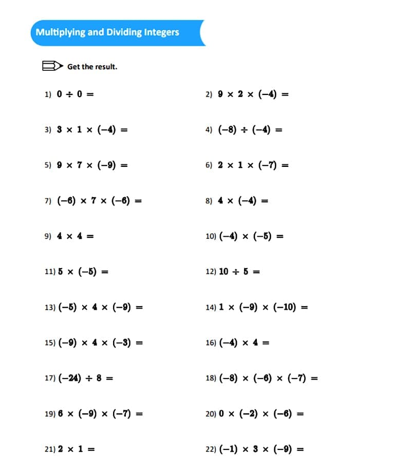 Multiplying and Dividing Integers Worksheet Picture