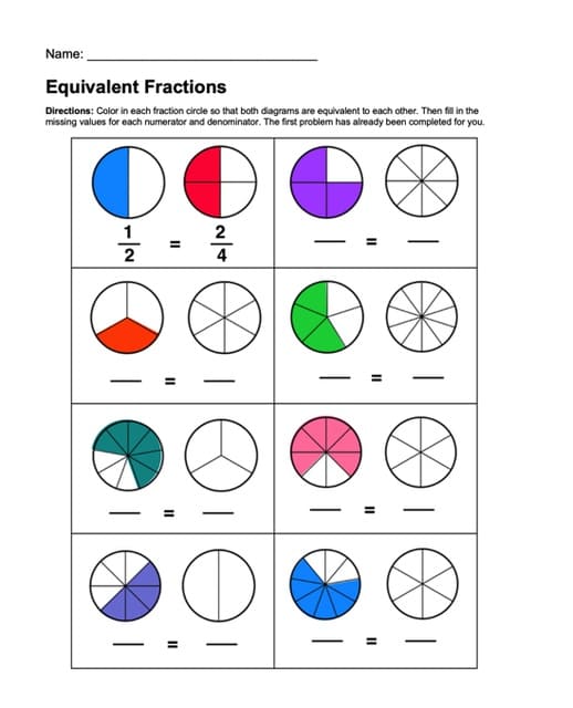 Normal Fraction Circles Worksheet