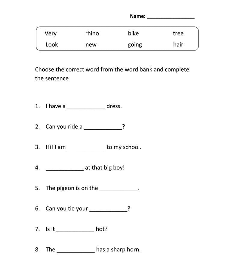 Normal Sentence Completion Worksheet