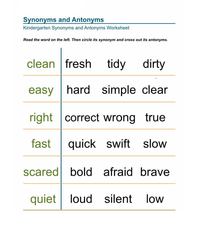 Normal Synonyms and Antonyms Worksheet