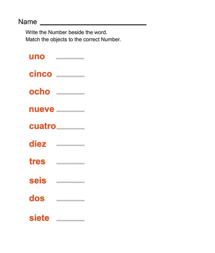 Numbers in Spanish Image