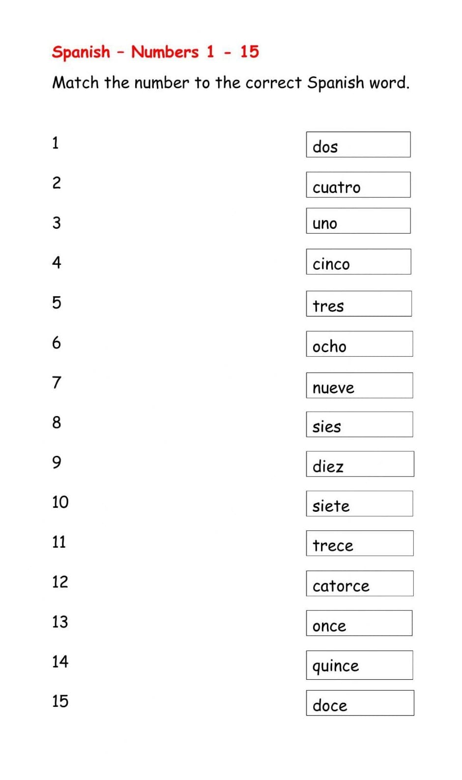 Numbers in Spanish Images