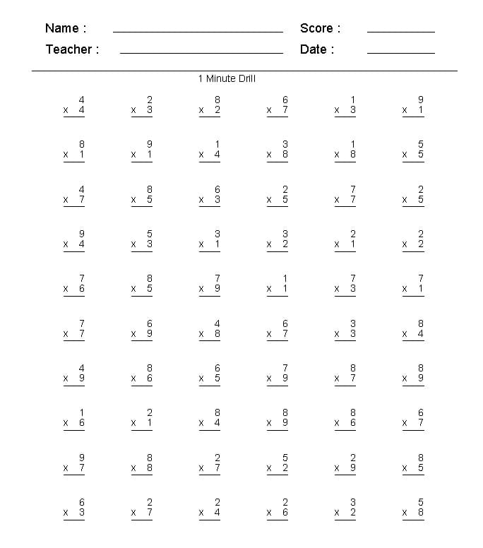 One Minute Multiplication Drill Download Free