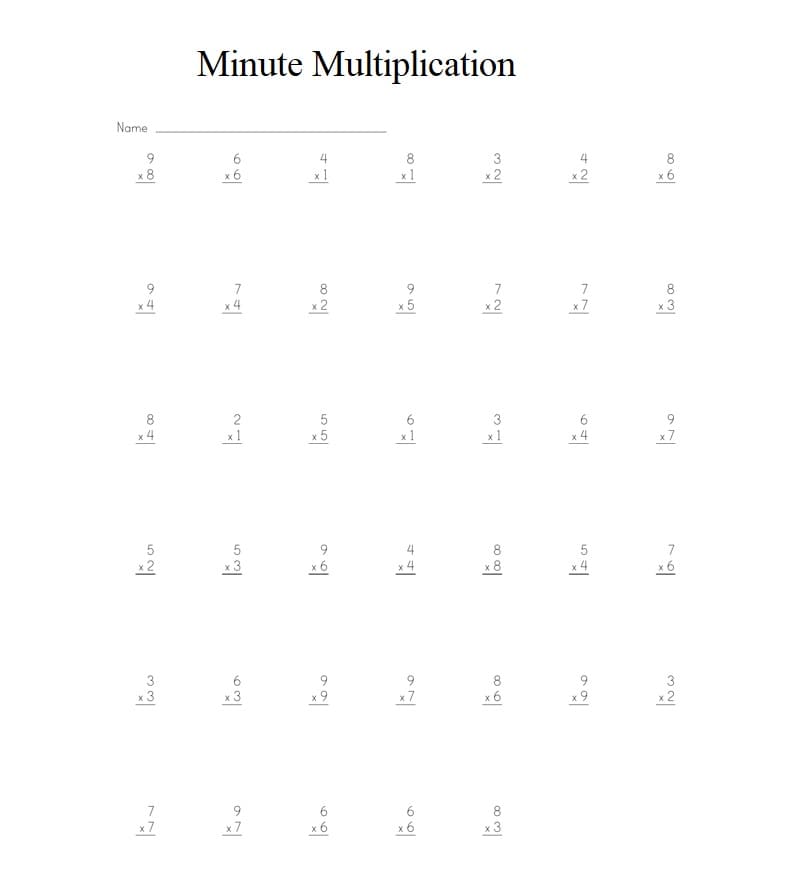 One Minute Multiplication Drill Free Download