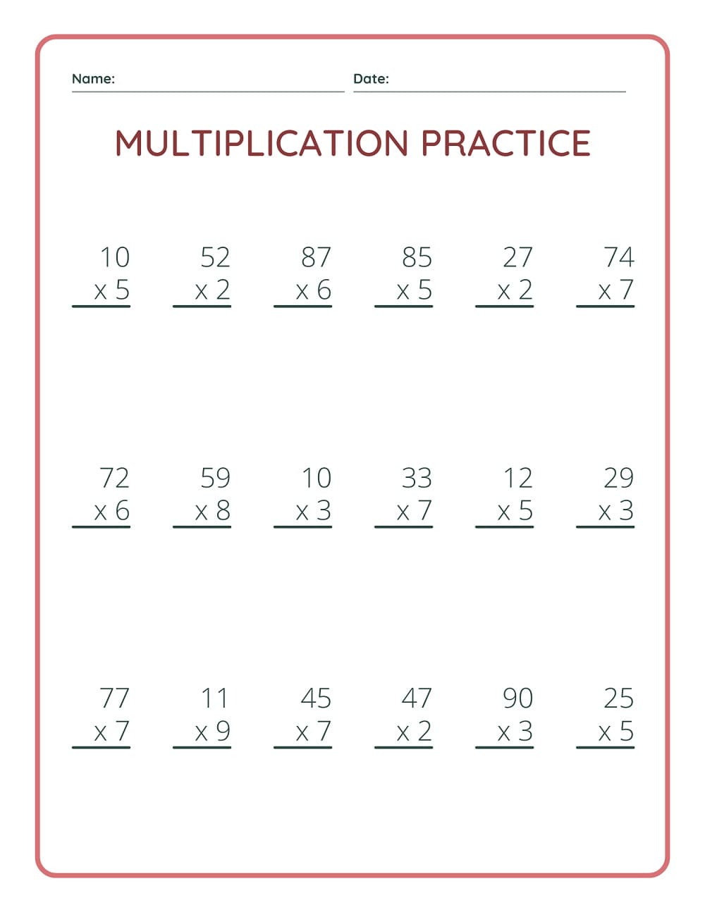 One Minute Multiplication Drill Free Images