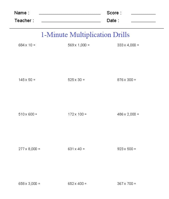 One Minute Multiplication Drill Free Photo