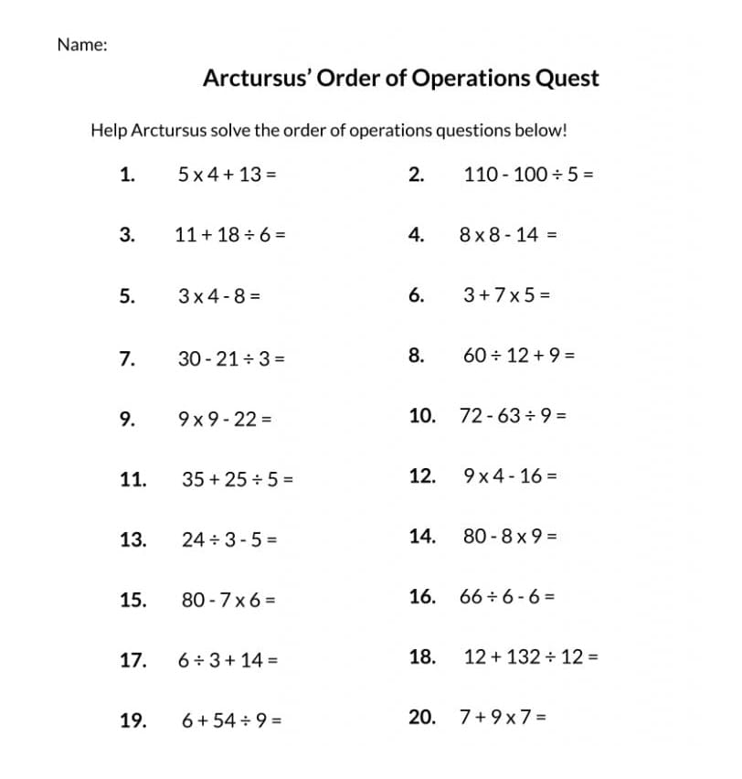 Order of Operations Practice Worksheet