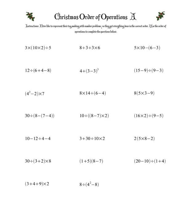 Order of Operations Worksheet For Free