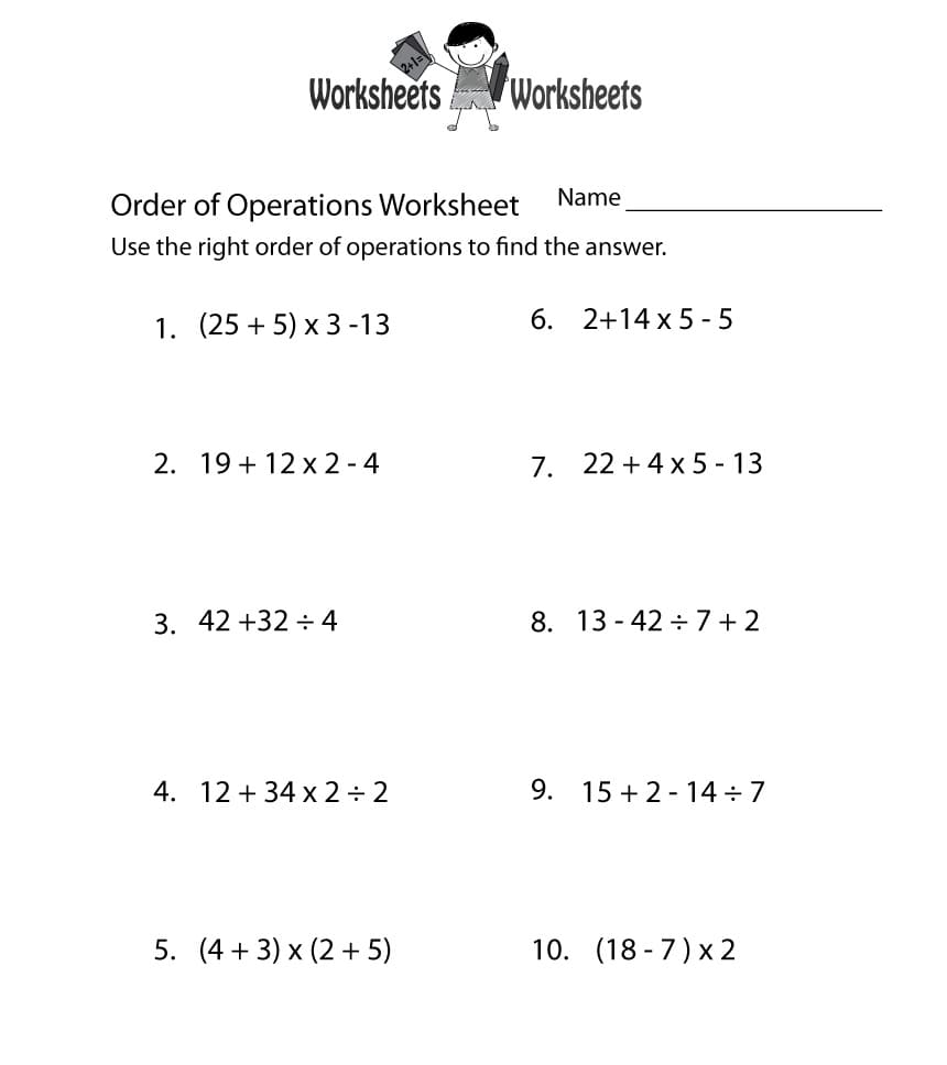 Order of Operations Worksheet For Kid