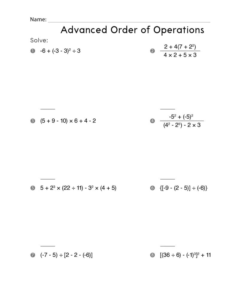 Order of Operations for Kids Worksheet