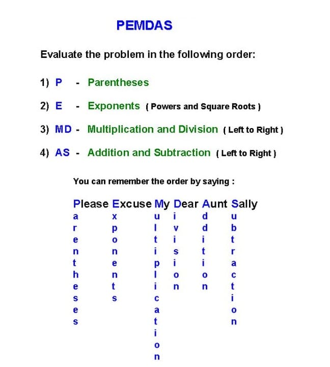 PEMDAS Chart For Free